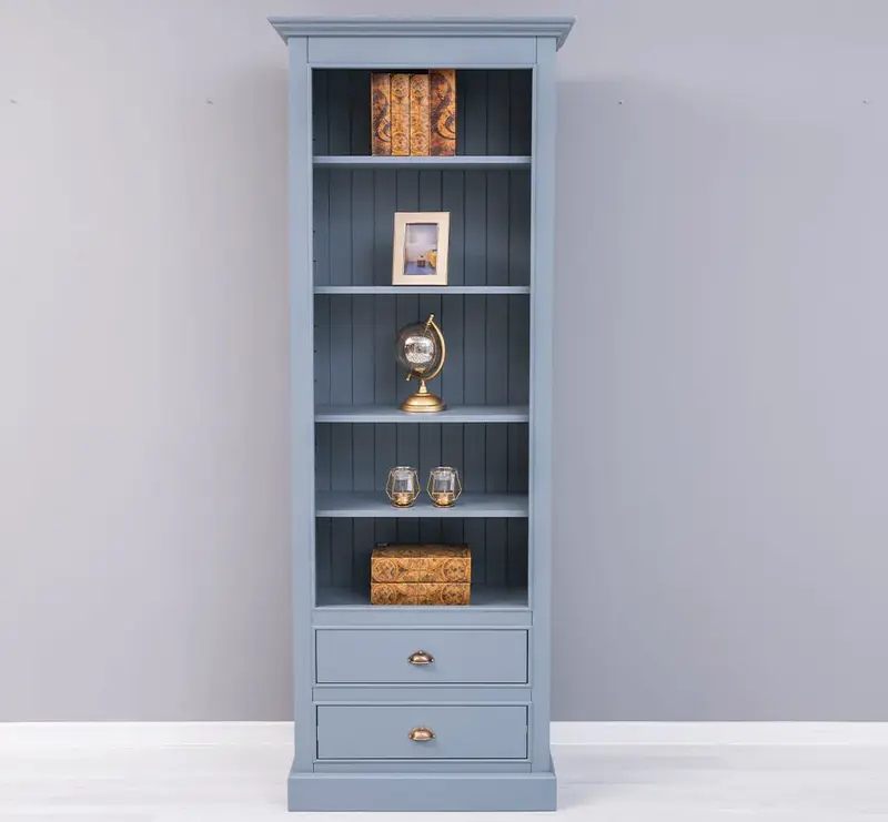 Hochschrank aus Massivholz mit Schubladen - Bücherregal
