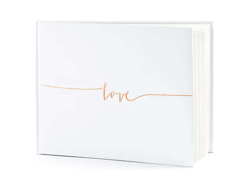 Hochzeitsgästebuch mit rose goldener Aufschrift Love