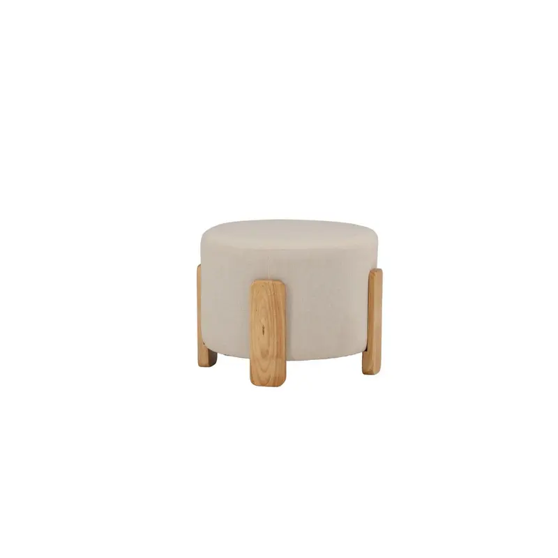 Hocker Coffey aus Leinen mit Holz-Füßen Ø50cm - Beige