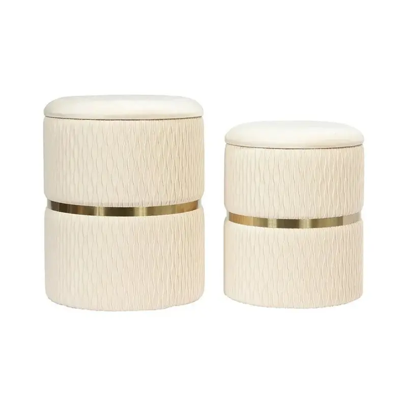 Hocker – Cremefarbener Samtbezug, Goldener Akzent, Stauraum Funktion, 44 cm - Zora 425 | Kayoom