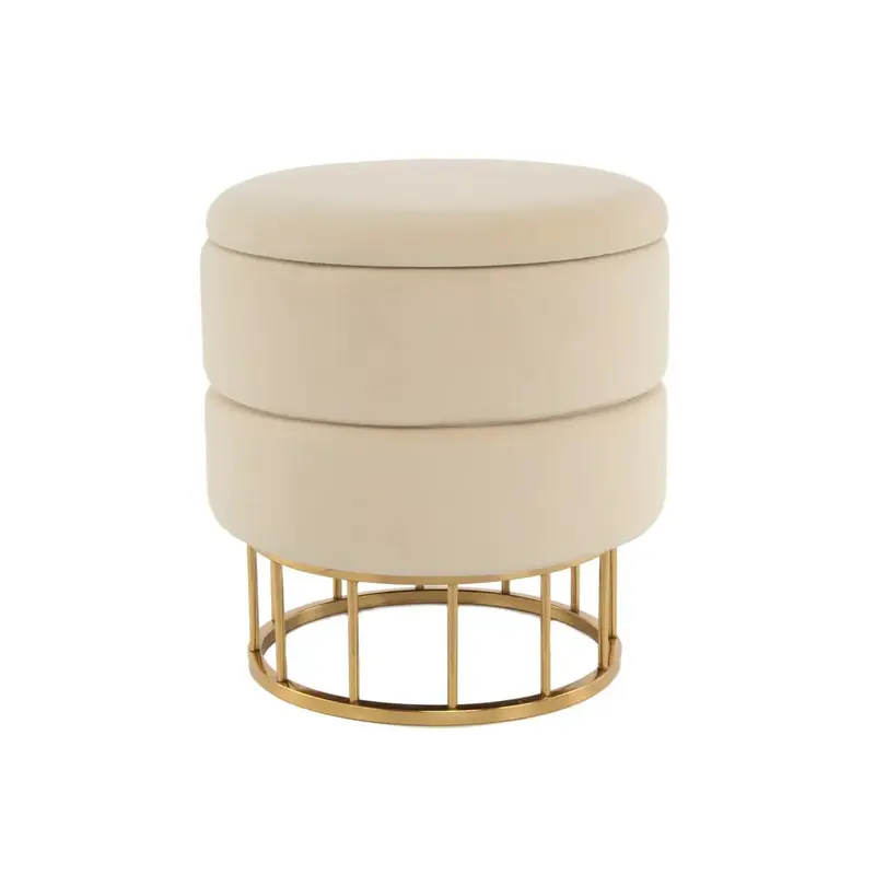 Hocker – Elfenbeinfarbener Samtbezug, Goldfarbenes Metallgestell, Stauraum Funktion, 41 cm - Zero 525 | Kayoom