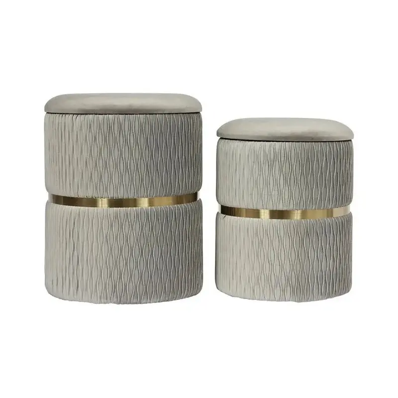 Hocker – Grauer Samtbezug, Goldener Akzent, Stauraum Funktion, 44 cm - Zora 425 | Kayoom