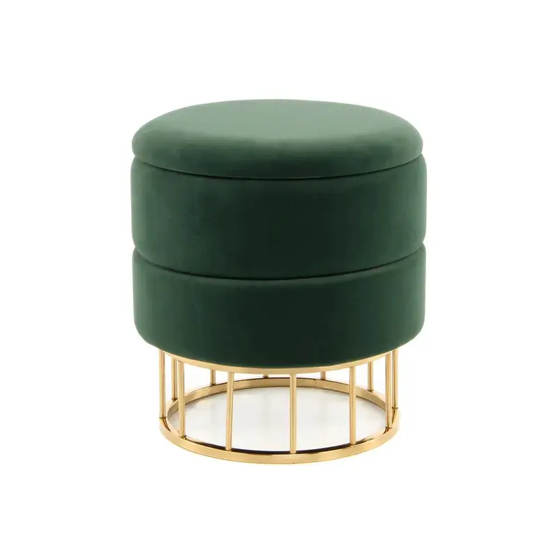 Hocker – Grüner Samtbezug, Goldfarbenes Metallgestell, Stauraum Funktion, 41 cm - Zero 525 | Kayoom