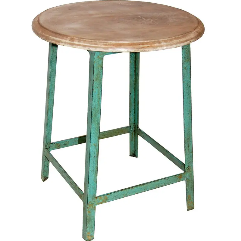 Hocker Holly aus Metall mit Sitz aus Mangoholz - Grün