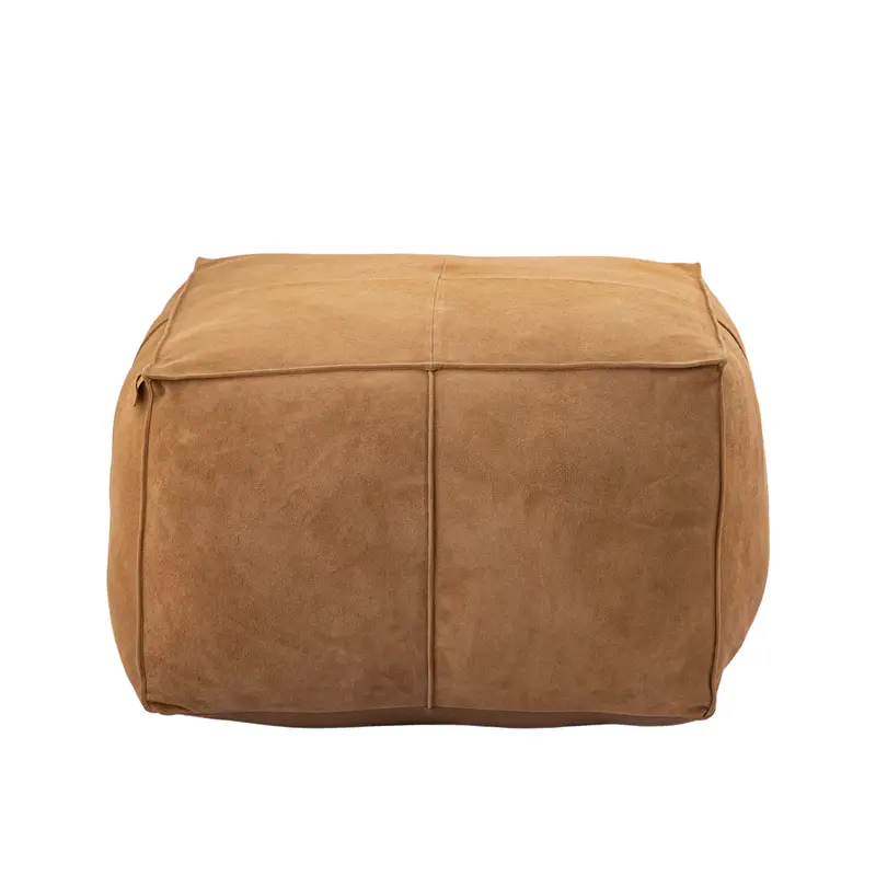 Hocker – Kamelbraunes Veloursleder, Quadratische Form, Gepolstertes Design - Marieke | PTMD