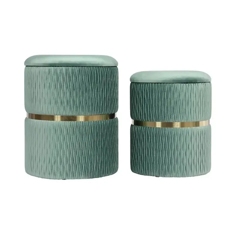 Hocker – Minzfarbener Samt, Goldener Akzent, Stauraum Sitz, 44 cm - Zora 425 | Kayoom