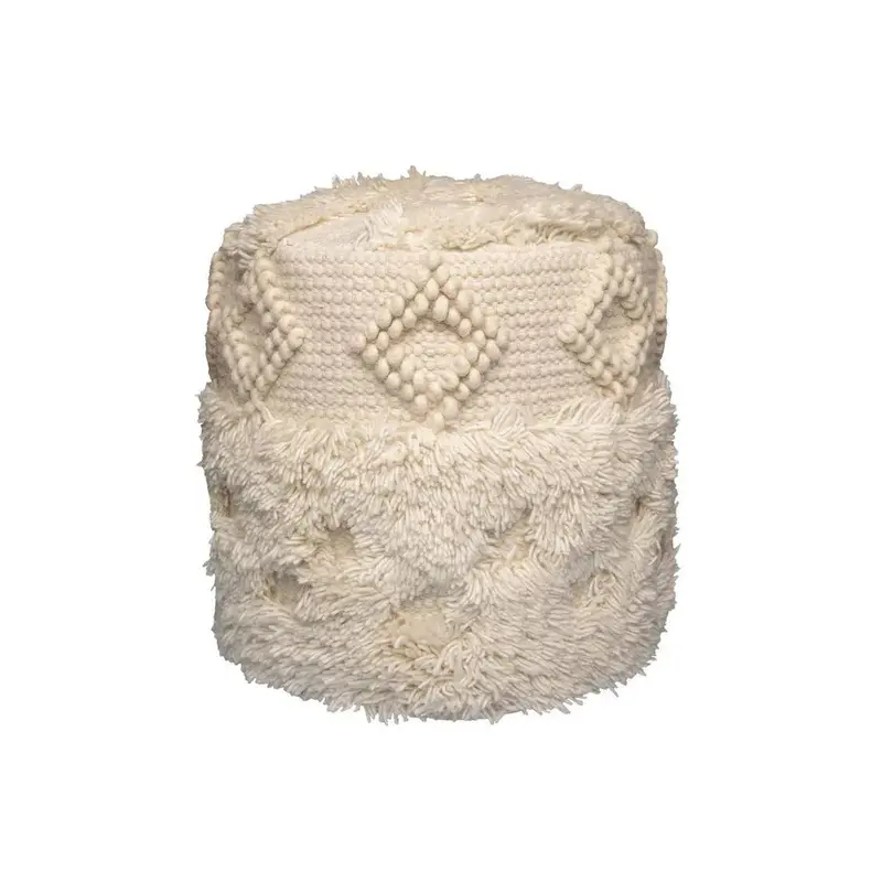 Hocker – Natürliche Farbe, Reiner Wollbezug, Weiche Sitzpolsterung, 35 cm - Bohist 125 | Kayoom