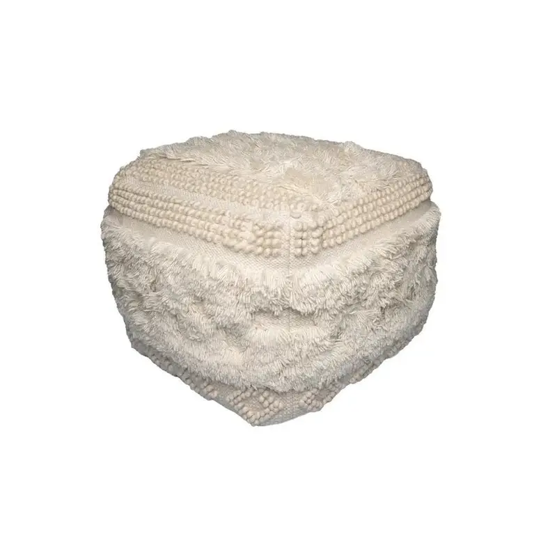 Hocker – Natürliche Farbe, Reiner Wollbezug, Weiche Sitzpolsterung, 50 cm - Bohist 125 | Kayoom