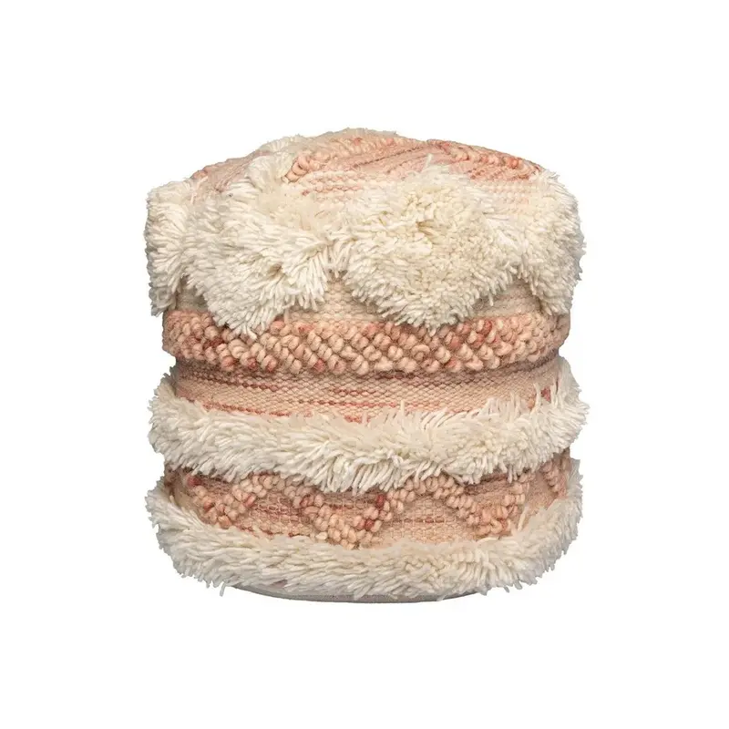 Hocker – Rosa Creme Töne, Fransen Quasten, Weiche Polsterung, 35 cm - Bohist 225 | Kayoom