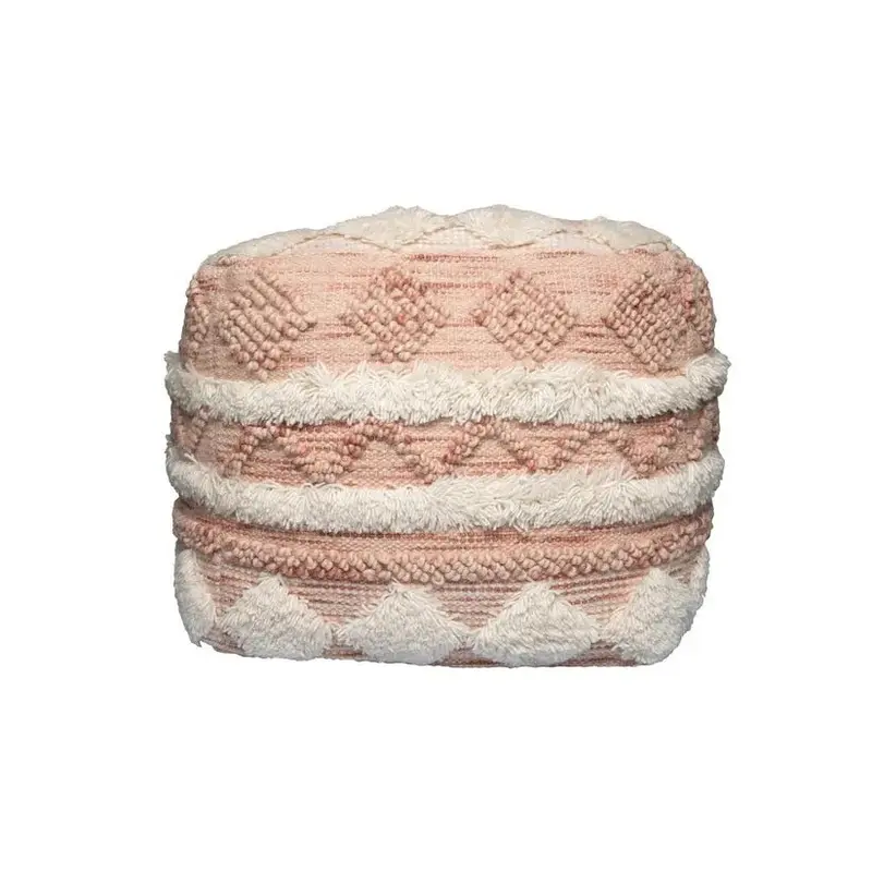 Hocker – Rosa Creme Töne, Fransen Quasten, Weiche Polsterung, 50 cm - Bohist 225 | Kayoom