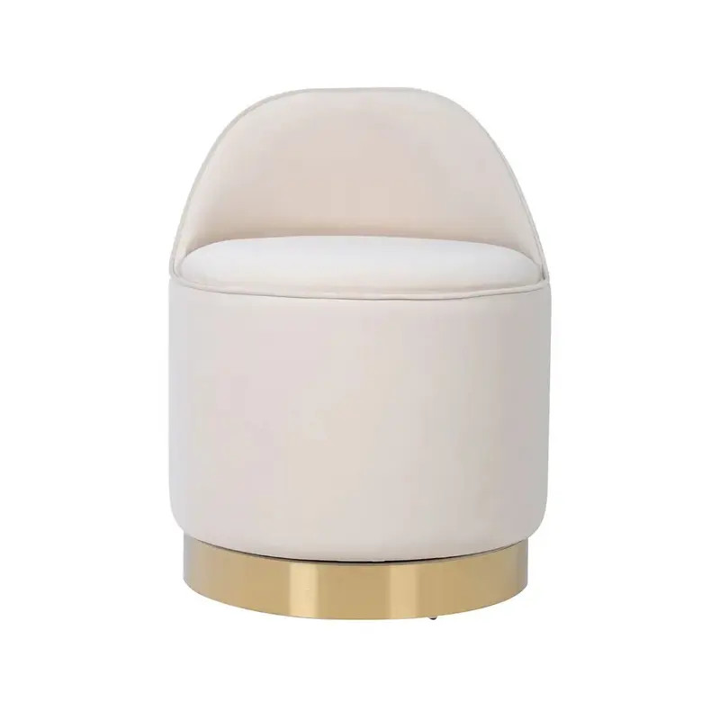 Hocker – Samtbezug, Gold Metallbasis, Elfenbein Farbe - Viktor 125 | Kayoom