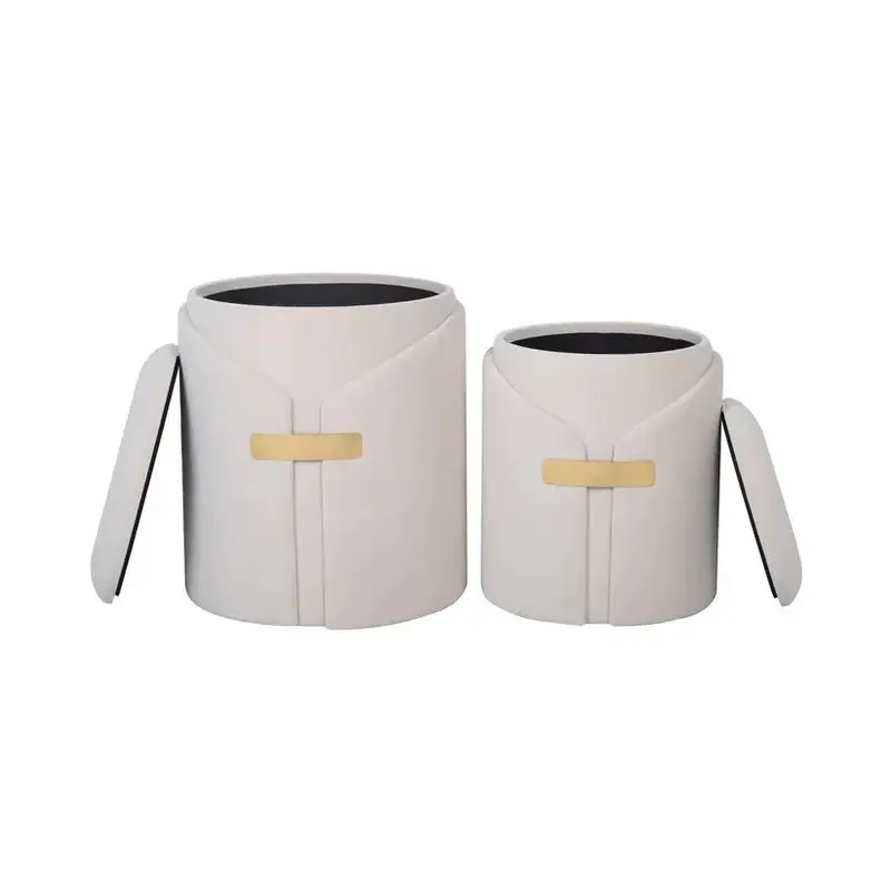 Hocker – Samtbezug, Stauraum Design, Elfenbein Farbe - Forcet 125 | Kayoom