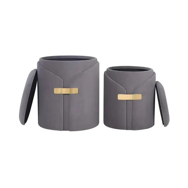 Hocker – Samtbezug, Stauraum Design, Grauer Samt - Forcet 125 | Kayoom
