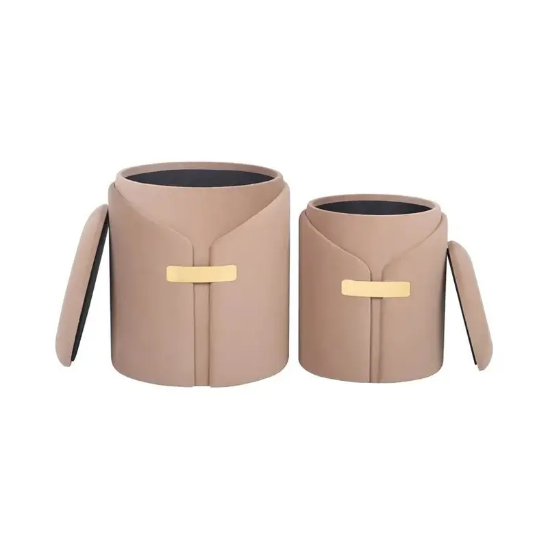 Hocker – Samtbezug, Stauraum Design, Hellbraune Farbe - Forcet 125 | Kayoom