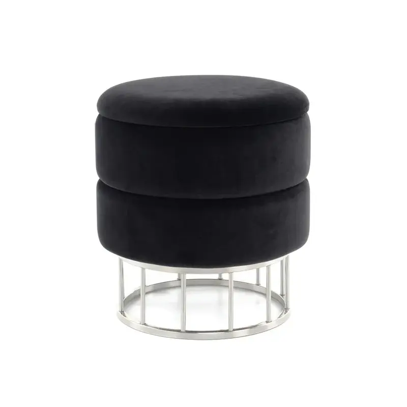 Hocker – Schwarzer Samtbezug, Silberfarbenes Metallgestell, Stauraum Funktion, 41 cm - Zero 525 | Kayoom
