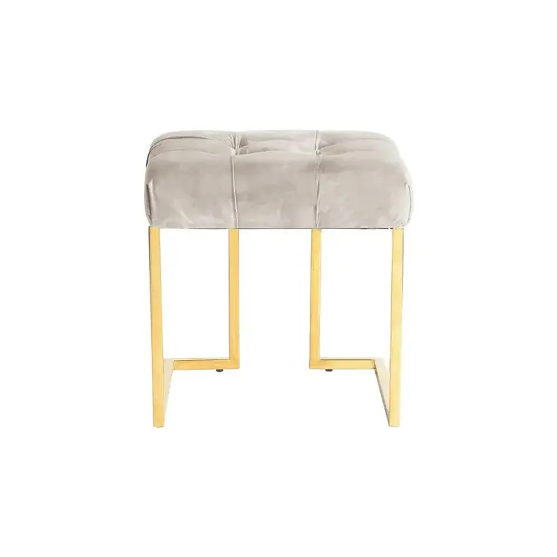Hocker – Taupefarbener Samtbezug, Gesteppte Zierknöpfe, Goldenes Metallgestell, 48 cm - Rarity 125 | Kayoom