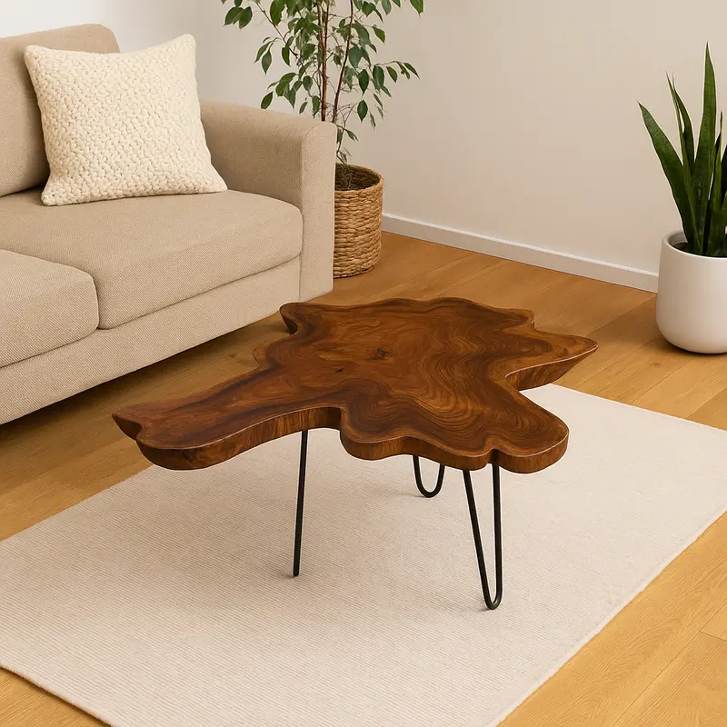 Holz Beistelltisch – Couchtisch Ablagetisch – Handgefertigt - Baumquerschnitt-Tischplatte aus Eibenholz – 40-80x40-60 cm