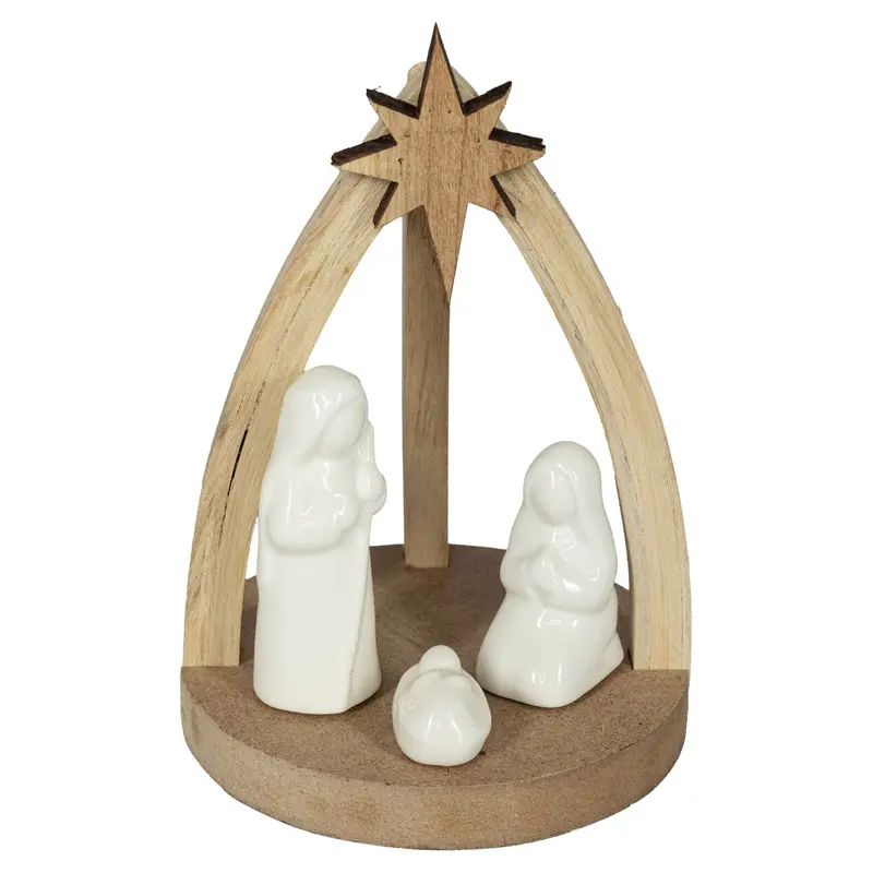 Holz-Dekoration "Heilige Familie", natur, 16 cm