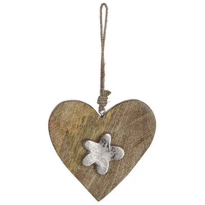 Holz Hänger Herz mit silbernem Symbol Blume