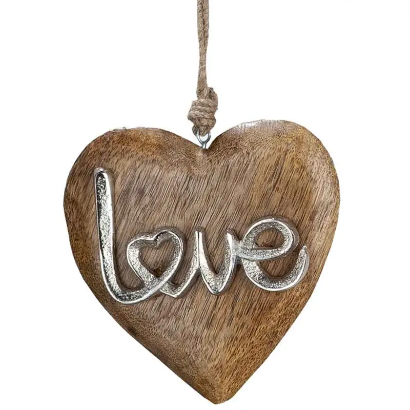 Holz Hänger Herz mit silberner Aufschrift Love 29cm