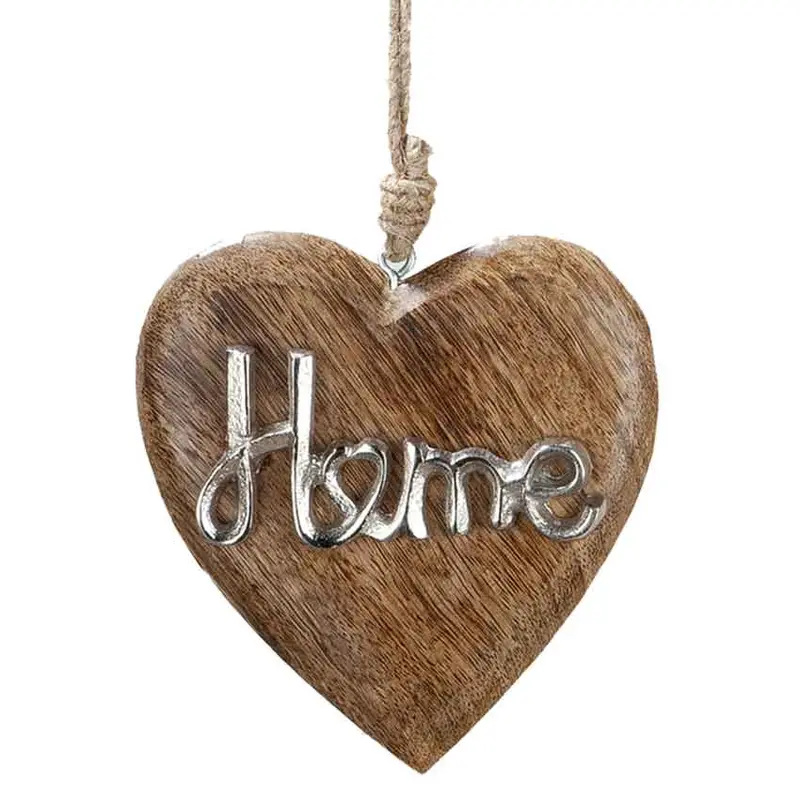 Holz Herz mit silberner Aufschrift Home