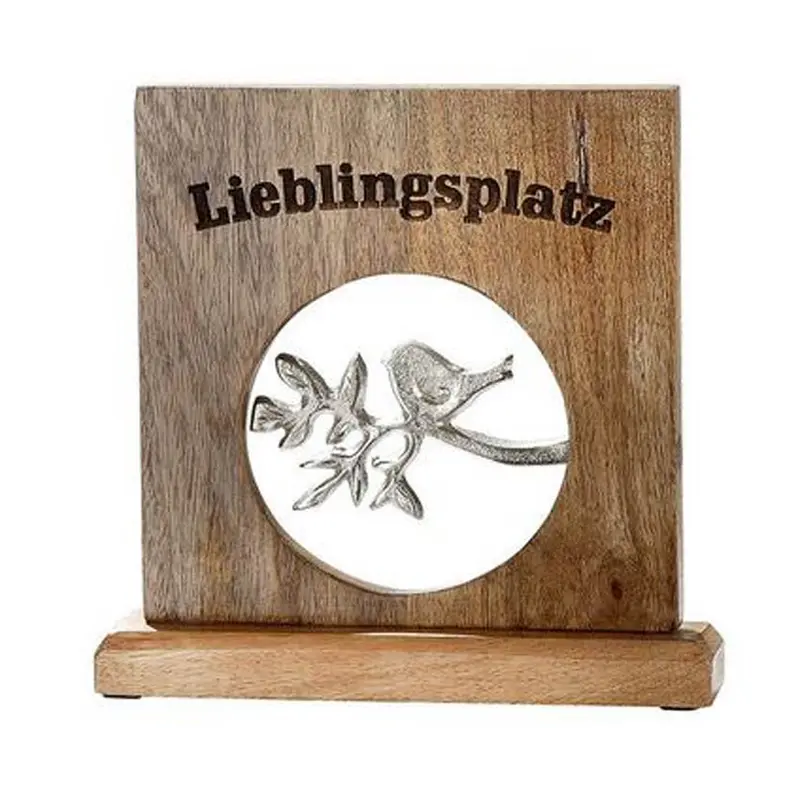 Holzdekoartion "Lieblingsplatz" mit Vögelchen für Wohnzimmer 23cm