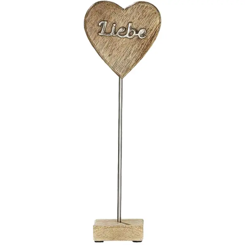 Holzherz auf Stab | Metall Schriftzug Liebe