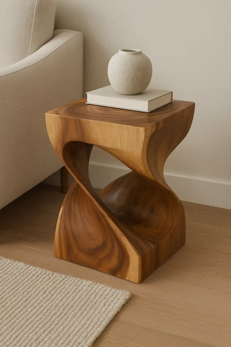 Holzhocker - Beistelltisch Blumenhocker Ablagetisch - Unikat Handgefertigt - Gedreht aus massivem Samanholz - 45x30x30 cm