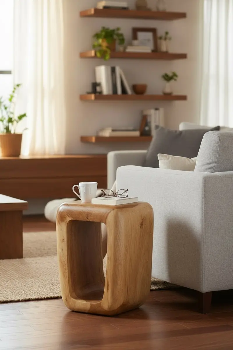 Holzhocker - Beistelltisch Couchtisch - Handgefertigter Hocker aus massivem Suarholz- 50x30x40 cm