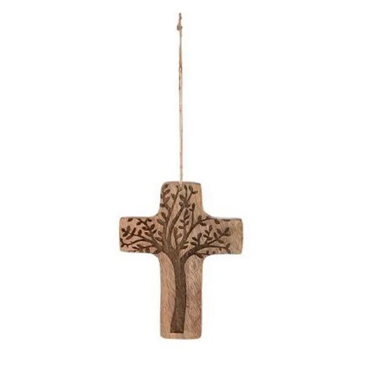 Holzkreuz zum Aufhängen mit Motiv Baum 18 cm