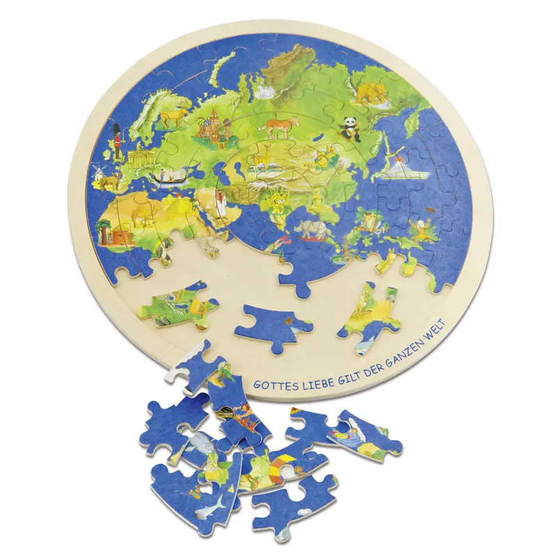 Holzpuzzle - Weltkugel "Gottes Liebe gilt der ganzen Welt"