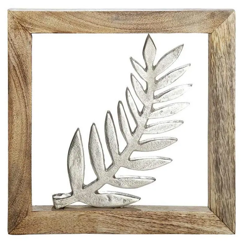 Holzrahmen mit silbernem Farn Blatt 20x20cm | Wanddeko Blatt