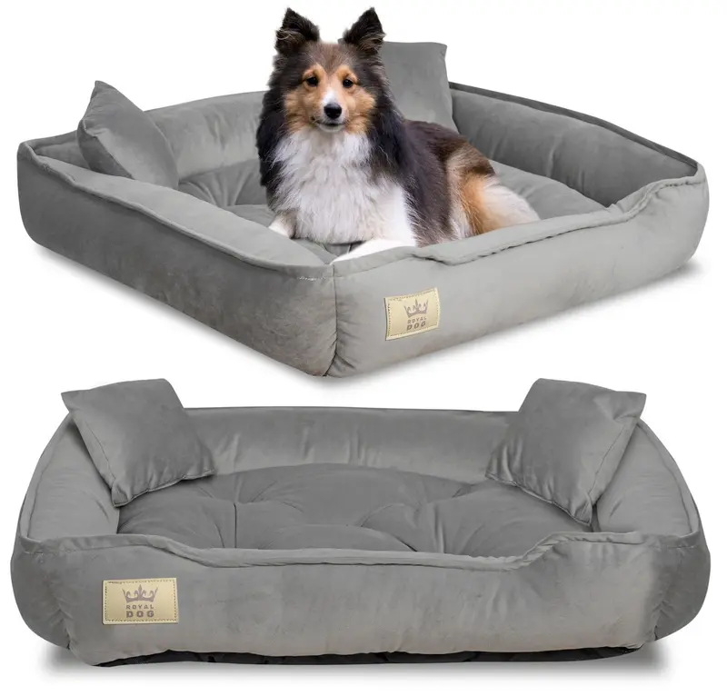 Hundebett mit Rand 115 x 95 cm welurowe grau