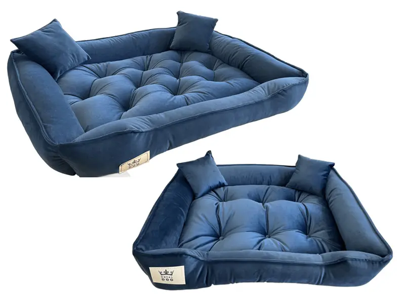Hundebett mit Rand 115 x 95 cm welurowe niebieskie