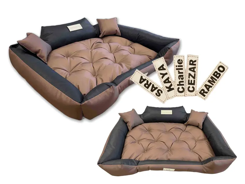 Hundebett mit Rand KINGDOG 100 x 75 cm personalisierbar wasserabweisend braun