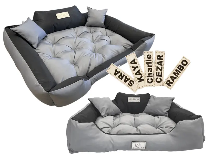 Hundebett mit Rand KINGDOG 100 x 75 cm personalisierbar wasserabweisend dunkelgrau