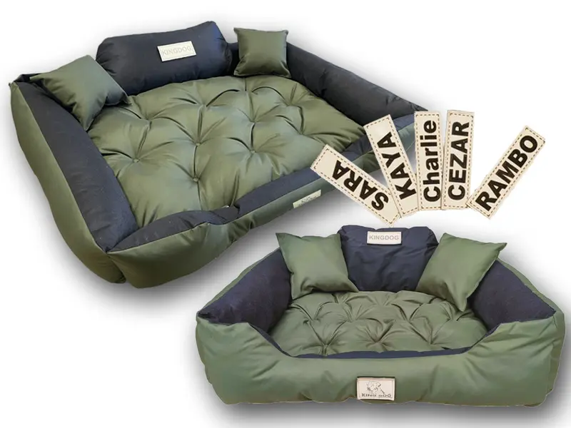 Hundebett mit Rand KINGDOG 100 x 75 cm personalisierbar wasserabweisend grün