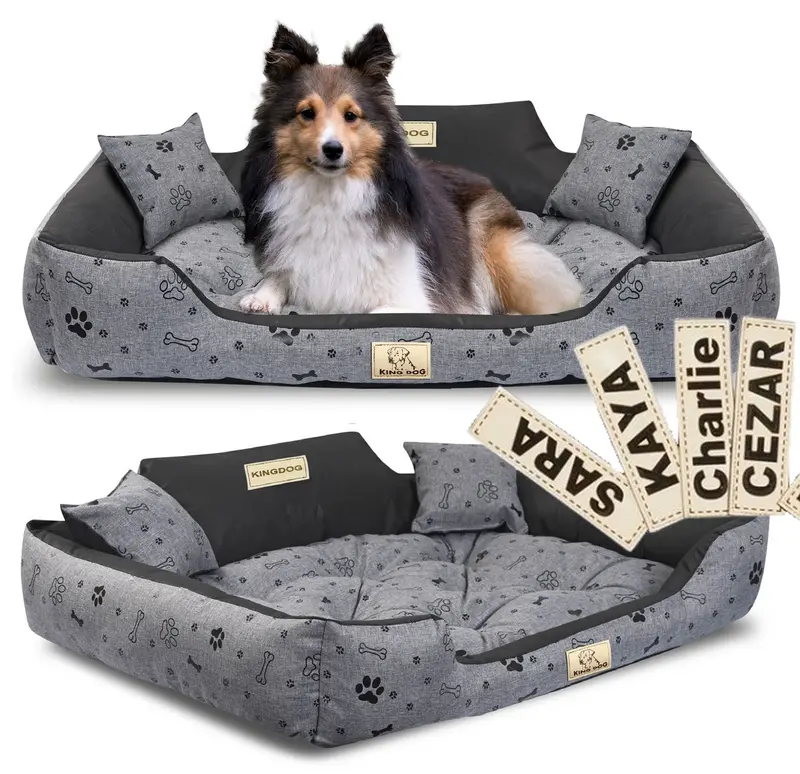 Hundebett mit Rand KINGDOG 100 x 75 cm personalisierbar wasserabweisend kości schwarz
