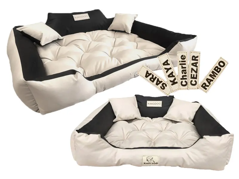 Hundebett mit Rand KINGDOG 145 x 115 cm personalisierbar wasserabweisend beige