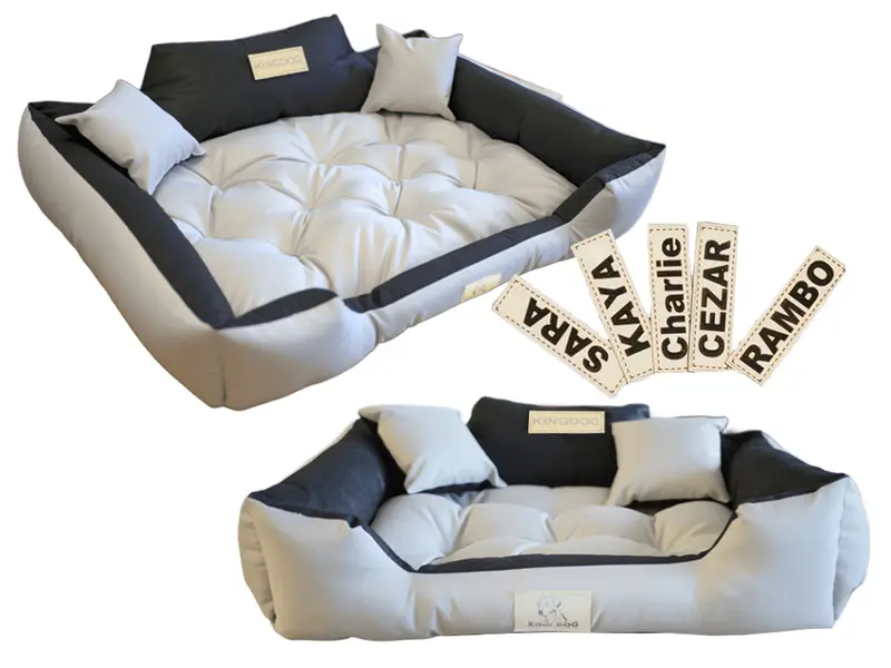 Hundebett mit Rand KINGDOG 145 x 115 cm personalisierbar wasserabweisend hellgrau