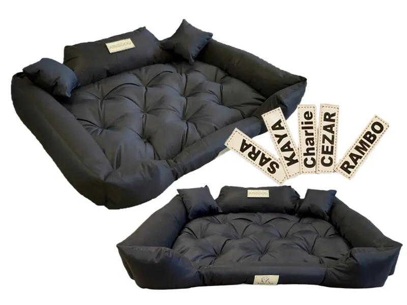 Hundebett mit Rand KINGDOG 145 x 115 cm personalisierbar wasserabweisend schwarz