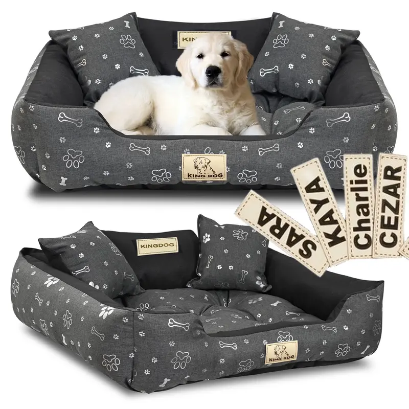 Hundebett mit Rand KINGDOG 75 x 65 cm personalisierbar wasserabweisend kości srebrne