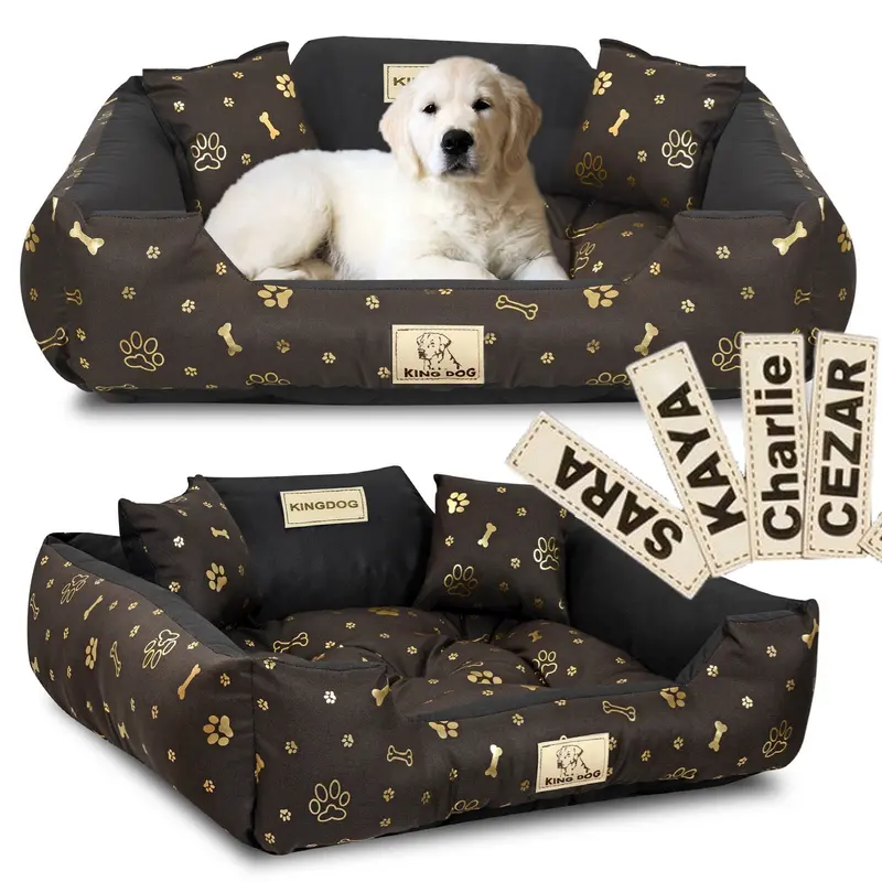 Hundebett mit Rand KINGDOG 75 x 65 cm personalisierbar wasserabweisend kości złote