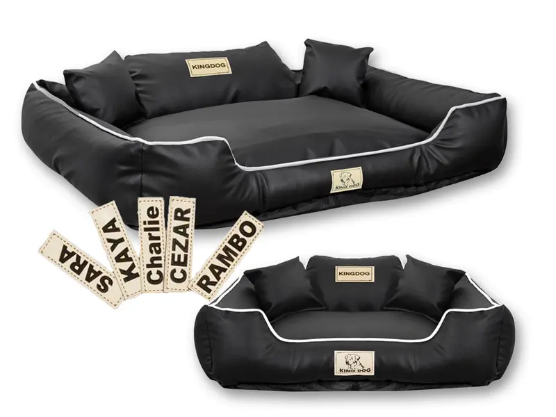 Hundebett mit Rand KINGDOG EKOSKÓRA 115 x 95 cm personalisierbar rozbieralne rutschhemmend schwarz