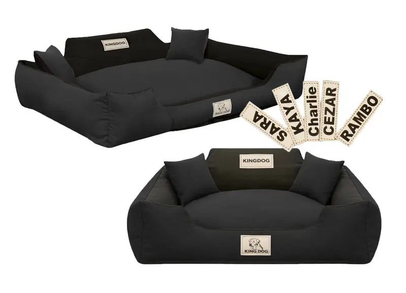 Hundebett mit Rand KINGDOG MM43 75 x 65 cm personalisierbar rozbieralne rutschhemmend schwarz