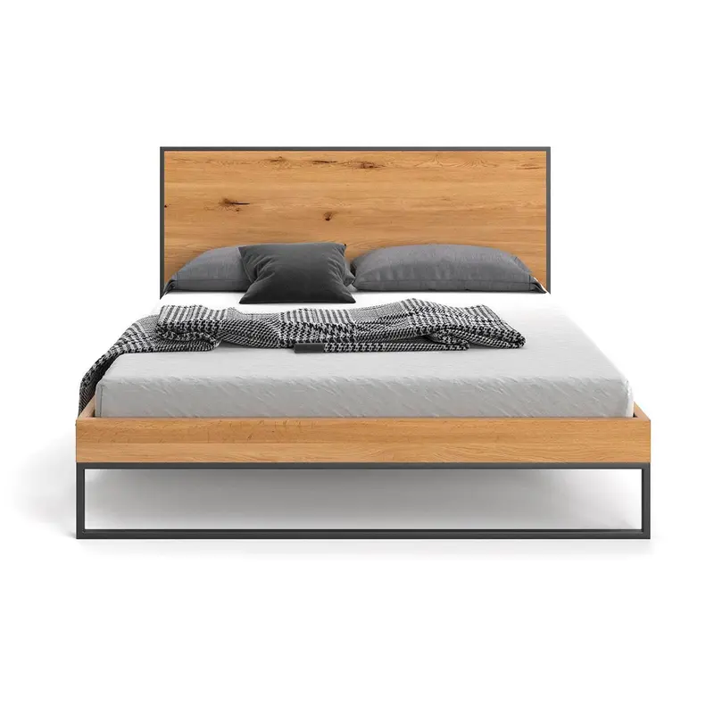 Industrial Bett aus massiver Eiche und Metall | FRAME