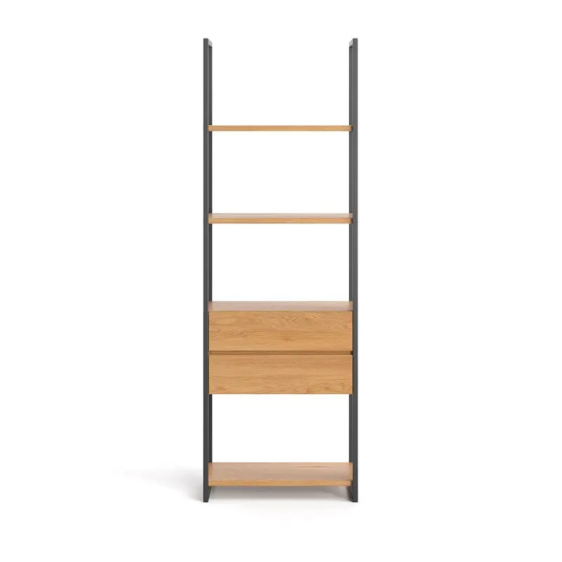 Industrial Regal aus massiver Eiche in zwei Größen | Standregal Moon mit zwei Schubladen