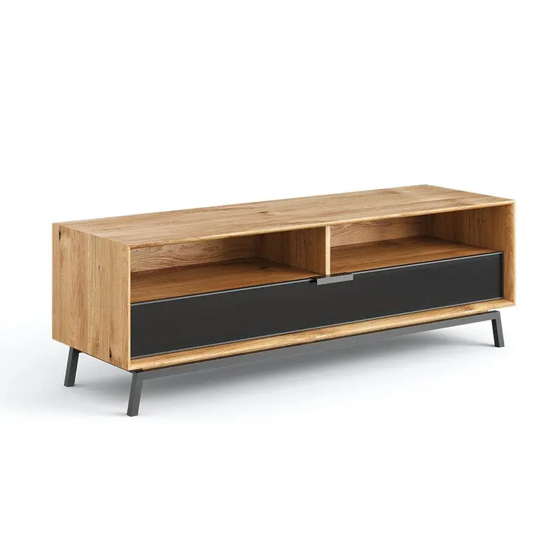 Industrial TV-Board aus massiver Eiche | Fernsehtisch Modern Loft mit Glastür