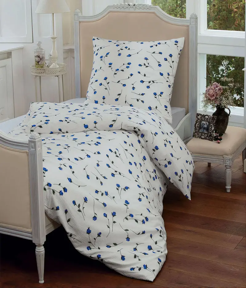 Janine Seersucker Bettwäsche 2174 Tango 135x200 blau