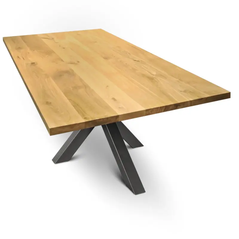 kalb | Esstisch aus massiver Eiche, 4 cm stark – 180x85 bis 300x100 cm, konfigurierbar mit natürlicher Baumkante oder gerader Kante & 4 verschiedenen wählbaren Gestellen